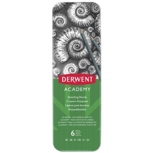 Derwent Academy Graphite Pencil Set, 6 Pieces, Metal Box