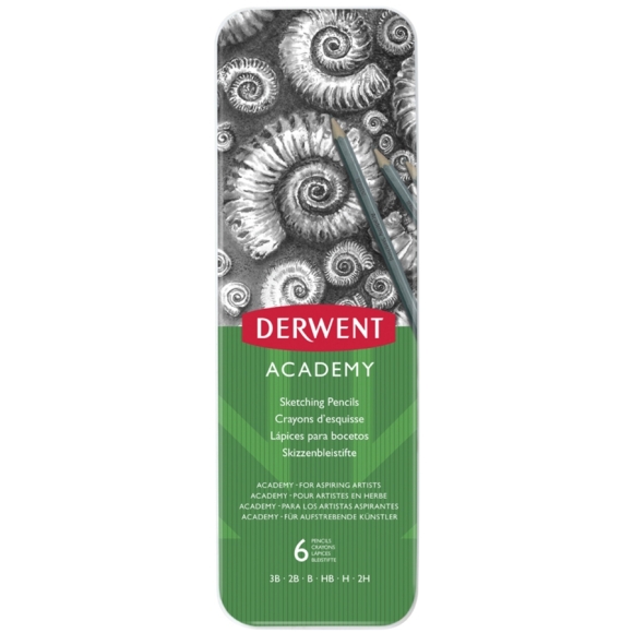Derwent Academy Graphite Pencil Set, 6 Pieces, Metal Box