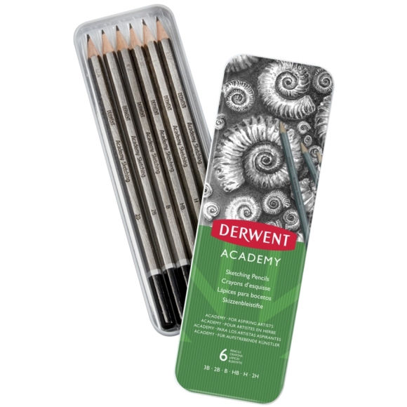 Derwent Academy Graphite Pencil Set, 6 Pieces, Metal Box