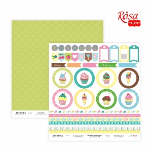 Бумага для скрапбукинга „Cake delicious“ 6 двухсторонняя 30,48х30,48см 200г/м2 ROSA TALENT