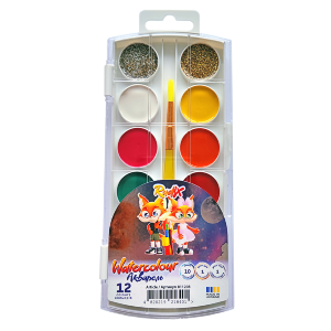 Набор акварельных красок 12 цв. с кистью Rudix