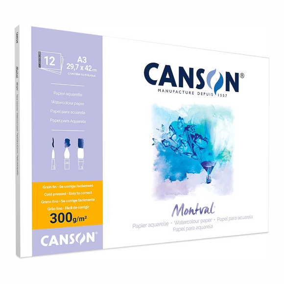 Склейка для акварели MONTVAL А3 300г/м2 12л натуральный белый среднее зерно Canson Склейка для акварели MONTVAL А3 300г/м2 12л натуральный белый среднее зерно Canson