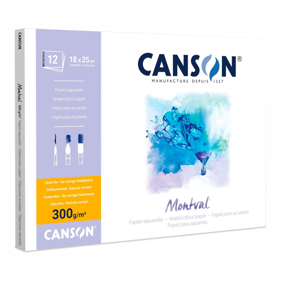 MONTVAL A3 Watercolor Bonding Paper, 300g/m2, 12 Sheets, Natural White, Medium Grain, Canson MONTVAL A3 Watercolor Bonding Paper, 300g/m2, 12 Sheets, Natural White, Medium Grain, Canson