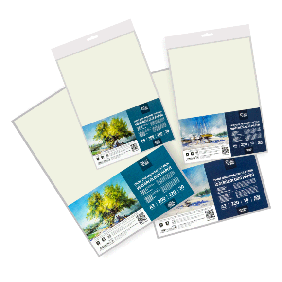 Бумага для акварели (пакет) А3 29,7х42см 220г/м2 10л Среднее зерно ROSA Studio