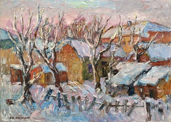 Картина Зима в деревне, художник Макаров Виктор - продано