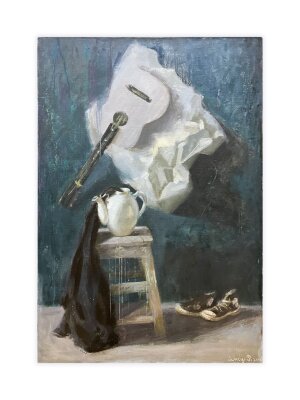 Painting Still Life with Guitar, artist Lyusya Petrik Painting Still Life with Guitar, artist Lyusya Petrik