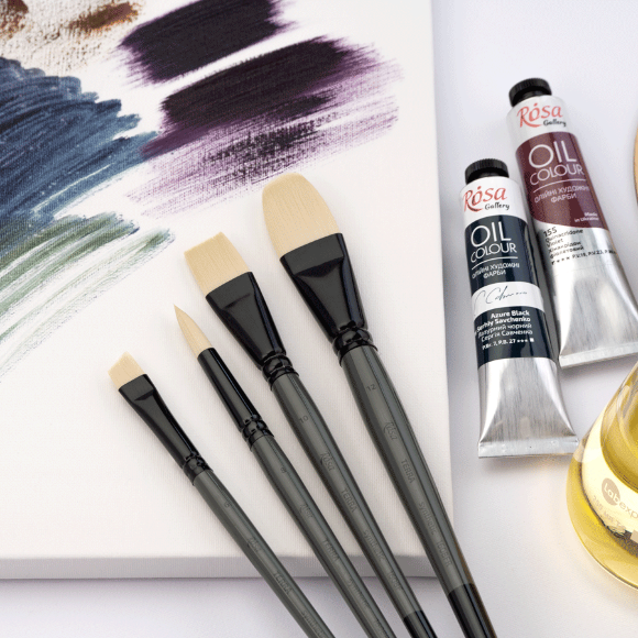 Кисть синтетика угловая TERRA 1608A №1 длинная ручка ROSA