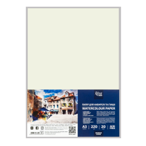 Бумага для акварели (пакет) А3 29,7х42см 220г/м2 20л Среднее зерно ROSA Studio