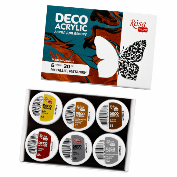 Набор акриловых красок для декора металлики 6×20мл ROSA ТАLENT