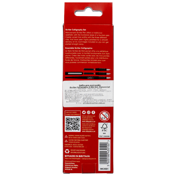 Набор для каллиграфии Scribe Calligraphy 3 Nib Set (ручка 3 пера конвертер картридж) Manuscript