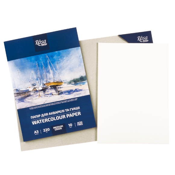 Папка для акварели А3 29,7х42см 220г/м2 10л Среднее зерно ROSA Studio Папка для акварели А3 29,7х42см 220г/м2 10л Среднее зерно ROSA Studio