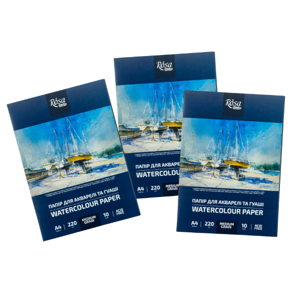 Папка для акварели А3 29,7х42см 220г/м2 10л Среднее зерно ROSA Studio Папка для акварели А3 29,7х42см 220г/м2 10л Среднее зерно ROSA Studio