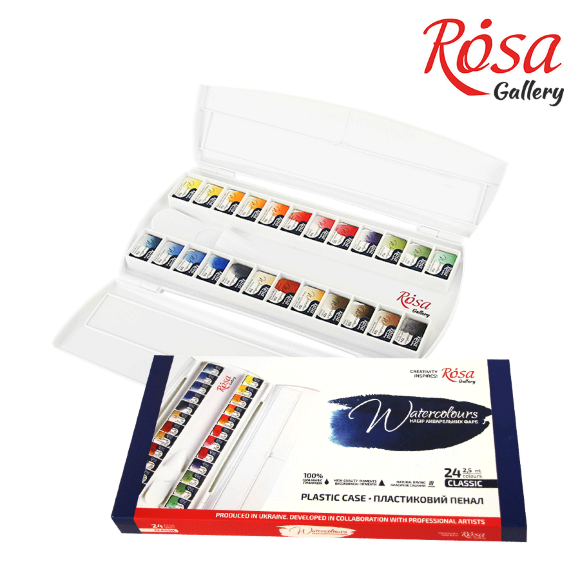 Набор акварельных красок CLASSIC пластиковый пенал 24цв. х 2,5мл кювета ROSA Gallery