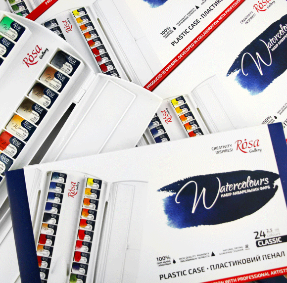 Набор акварельных красок CLASSIC пластиковый пенал 24цв. х 2,5мл кювета ROSA Gallery