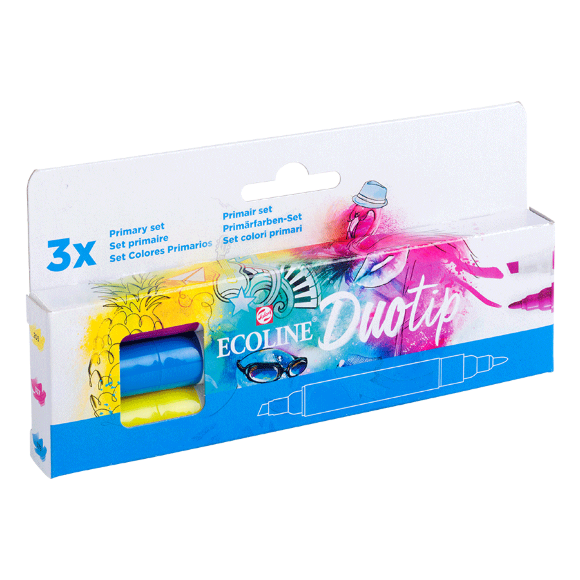 Набор акварельных двухсторонних маркеров ECOLINE DUO TIP PRIMARY 3шт Royal Talens
