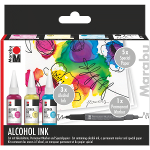 Набор чернил спиртовых Flowers 3 шт. 1 двусторонний маркер 5 л. бумаги А6 Marabu