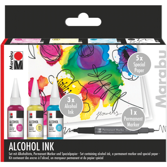 Набор чернил спиртовых Flowers 3 шт. 1 двусторонний маркер 5 л. бумаги А6 Marabu