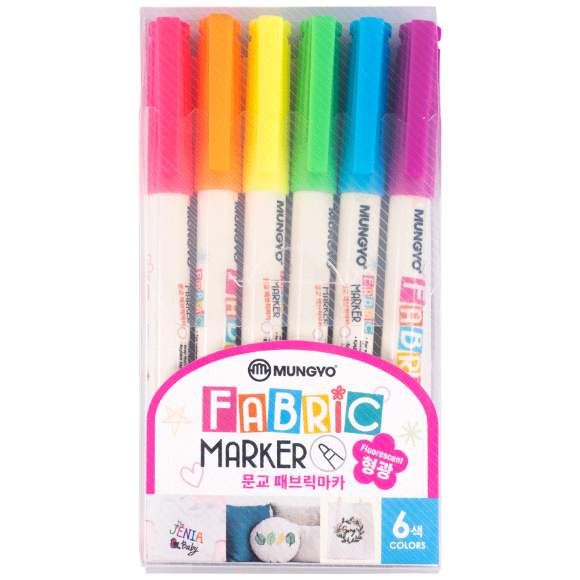 Набор маркеров для светлых тканей Флуоресцентные оттенки 6шт MUNGYO Набор маркеров для светлых тканей Флуоресцентные оттенки 6шт MUNGYO