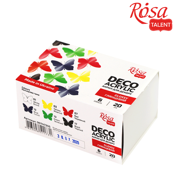 Набор акриловых красок для глянцевого декора 6×20мл ROSA TALENT