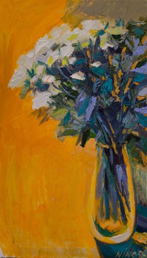 Painting White Chrysanthemums, artist Nina Lytvyn