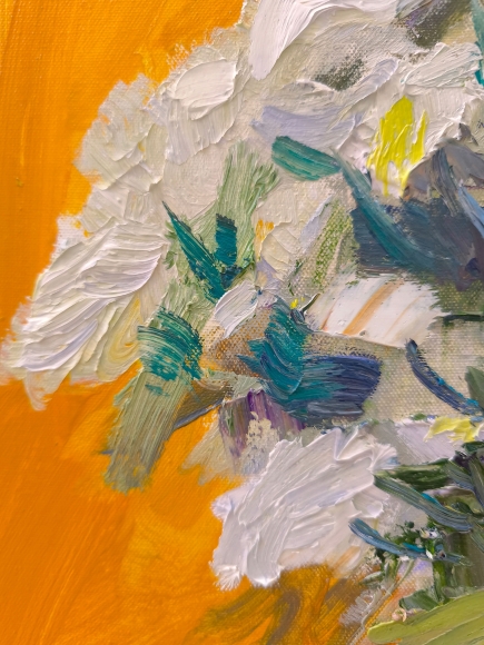 Painting White Chrysanthemums, artist Nina Lytvyn