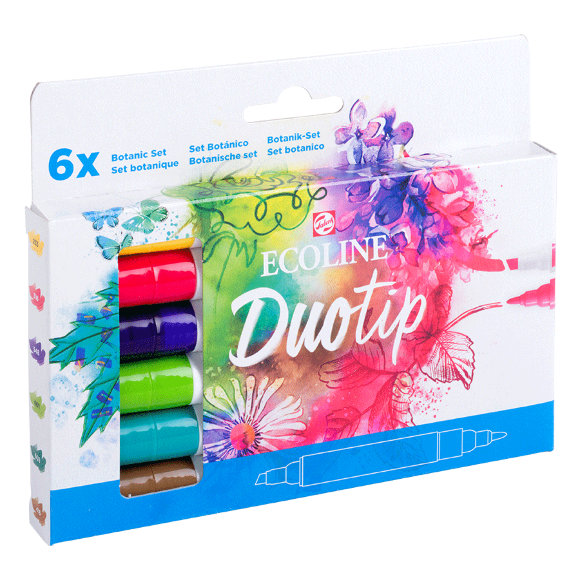 Набор акварельных двухсторонних маркеров ECOLINE DUO TIP BOTANIC 6шт Royal Talens