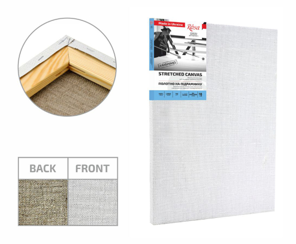 Subframe 120×160 cm, module #2, large grain, oil primer, ROSA linen