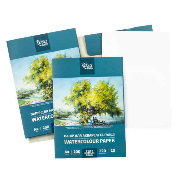 Папка для акварели А3 29,7х42см 220-200г/м2 20л Среднее и Мелкое зерно ROSA Studio Папка для акварели А3 29,7х42см 220-200г/м2 20л Среднее и Мелкое зерно ROSA Studio