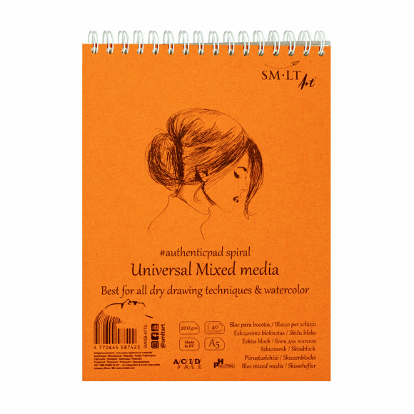 Альбом на спирали AUTHENTIC (mixed media) А5 200г/м2 40л белый цвет SM-LT Art