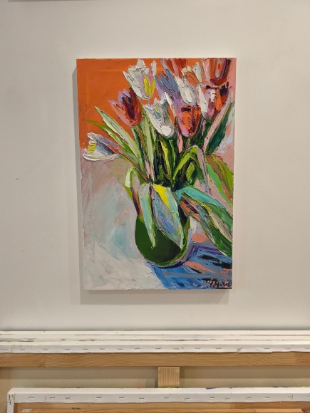 Painting Tulips 5, artist Nina Lytvyn