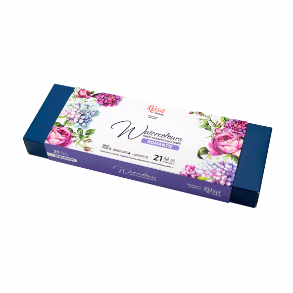 Набор акварельных красок ROMANTIC металлический пенал Бирюза 21цв. х 2,5мл кювета ROSA Gallery