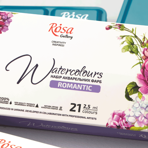 Набор акварельных красок ROMANTIC металлический пенал Бирюза 21цв. х 2,5мл кювета ROSA Gallery