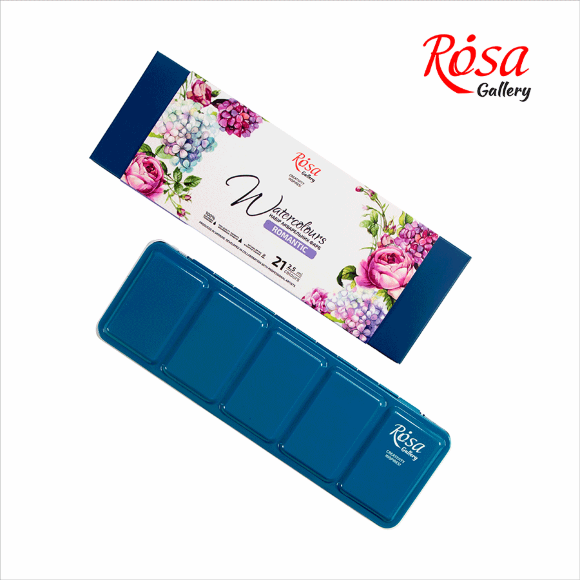 Набор акварельных красок ROMANTIC металлический пенал Бирюза 21цв. х 2,5мл кювета ROSA Gallery