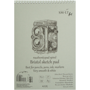 Альбом для эскизов на спирали AUTHENTIC (Bristol) А3 (29,7х42 см) 185г/м2 50л белая и гладкая бумага SM-LT Art