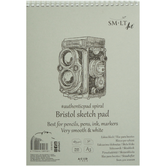Альбом для эскизов на спирали AUTHENTIC (Bristol) А3 (29,7х42 см) 185г/м2 50л белая и гладкая бумага SM-LT Art Альбом для эскизов на спирали AUTHENTIC (Bristol) А3 (29,7х42 см) 185г/м2 50л белая и гладкая бумага SM-LT Art