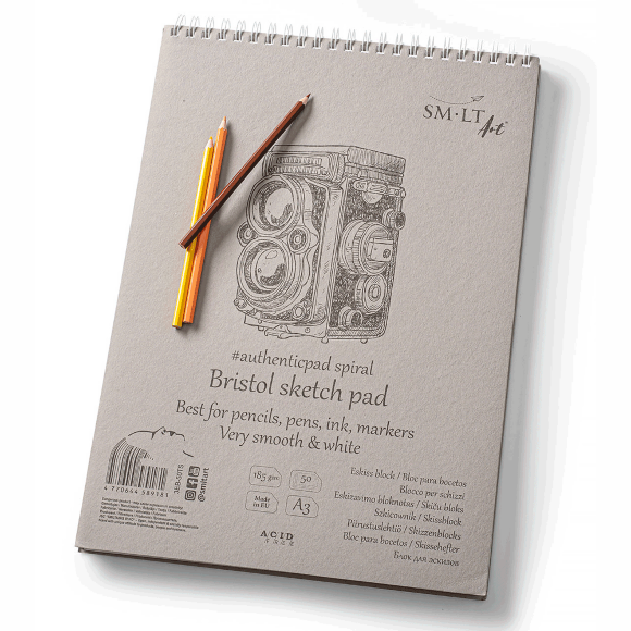 Альбом для эскизов на спирали AUTHENTIC (Bristol) А3 (29,7х42 см) 185г/м2 50л белая и гладкая бумага SM-LT Art Альбом для эскизов на спирали AUTHENTIC (Bristol) А3 (29,7х42 см) 185г/м2 50л белая и гладкая бумага SM-LT Art