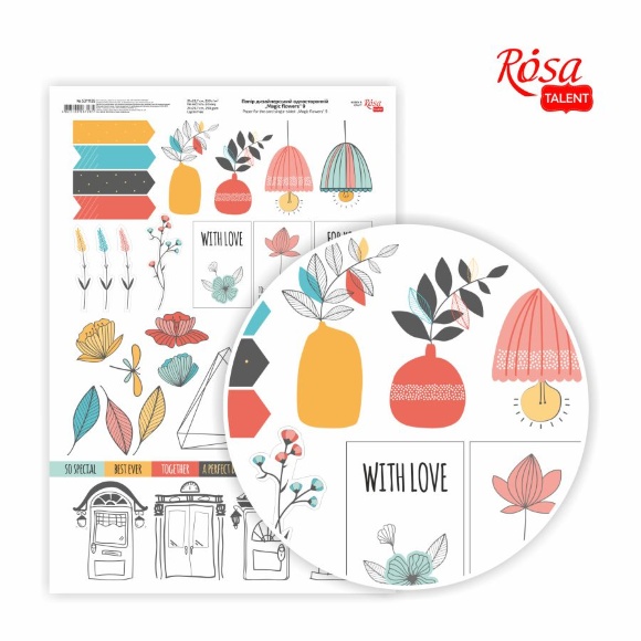 Бумага дизайнерская односторонняя„Magic flowers“ 9 21х29,7см глянцевая 250г/м2 ROSA TALENT