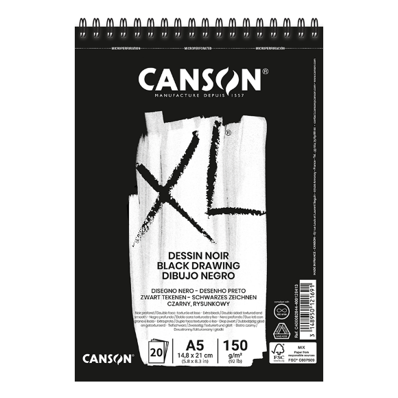 Альбом для эскизов на спирали XL Dessin Black 150г/м2 черный цвет Canson Альбом для эскизов на спирали XL Dessin Black 150г/м2 черный цвет Canson