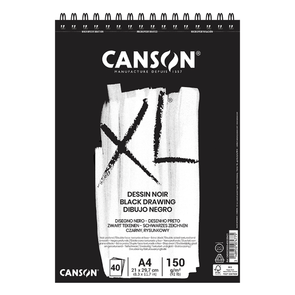 Альбом для эскизов на спирали XL Dessin Black 150г/м2 черный цвет Canson Альбом для эскизов на спирали XL Dessin Black 150г/м2 черный цвет Canson