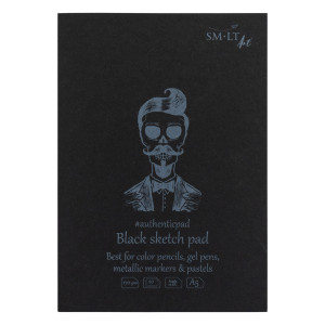 Блокнот-склейка для рисунка AUTHENTIC (black), А5 (14,8*21 см), 165г/м2, 20л, черная бумага, SMILTAINIS