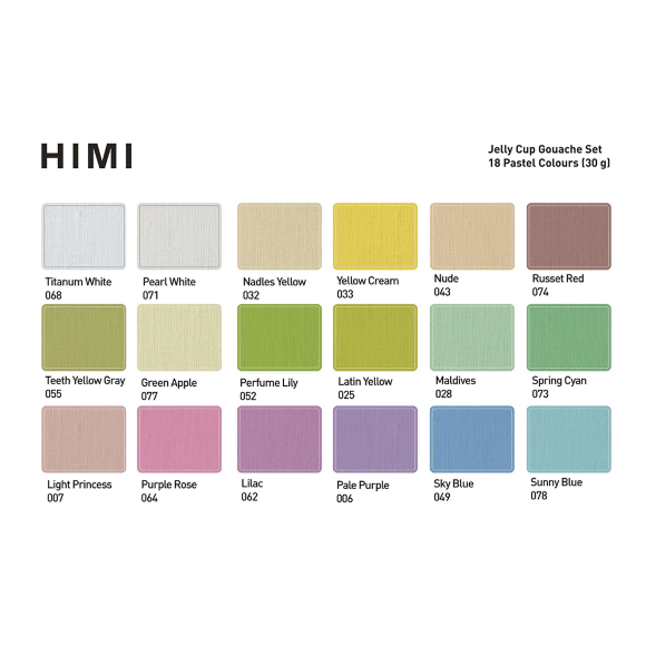 Набор красок гуашевых HIMI Jelly Cup 18x30 мл, пастельные, 3 кисти, фиолетовый пластиковый пенал