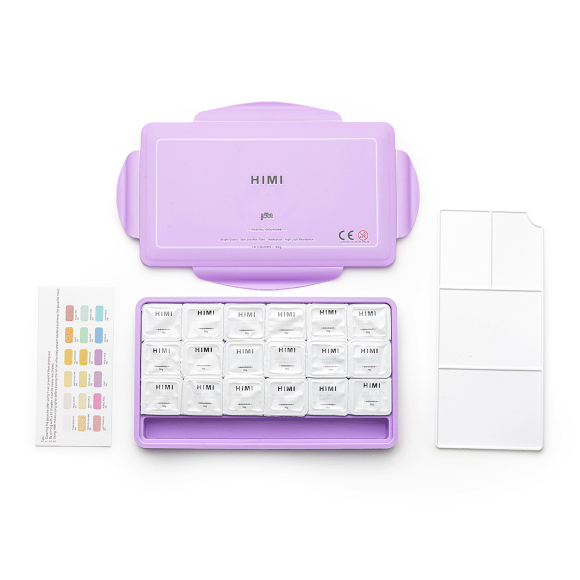 Набор красок гуашевых HIMI Jelly Cup 18x30 мл, пастельные, 3 кисти, фиолетовый пластиковый пенал