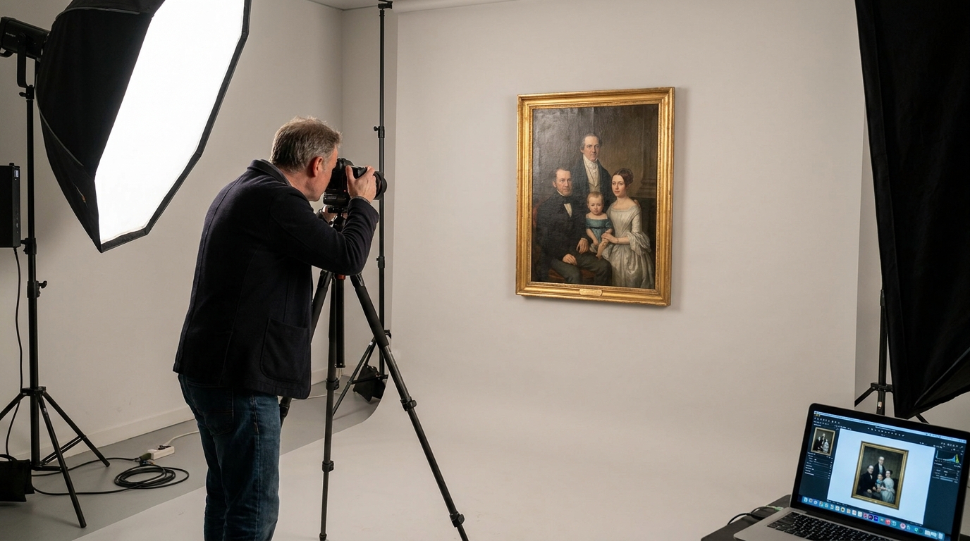 Профессиональная фотосъёмка старинного семейного портрета для экспертизы и оформления документов