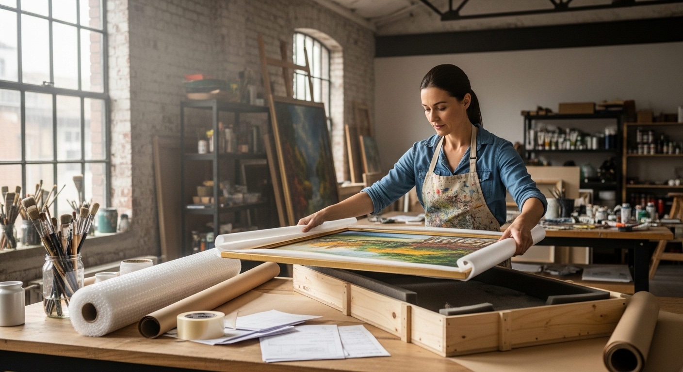 Professional preparation and packaging of artwork for export Packing a painting for international shipping from Ukraine