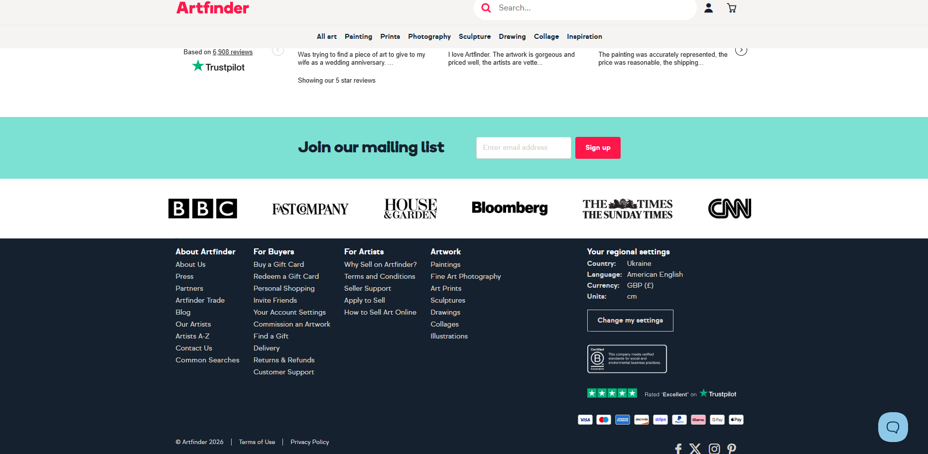 Посилання Apply to Sell у футері Artfinder