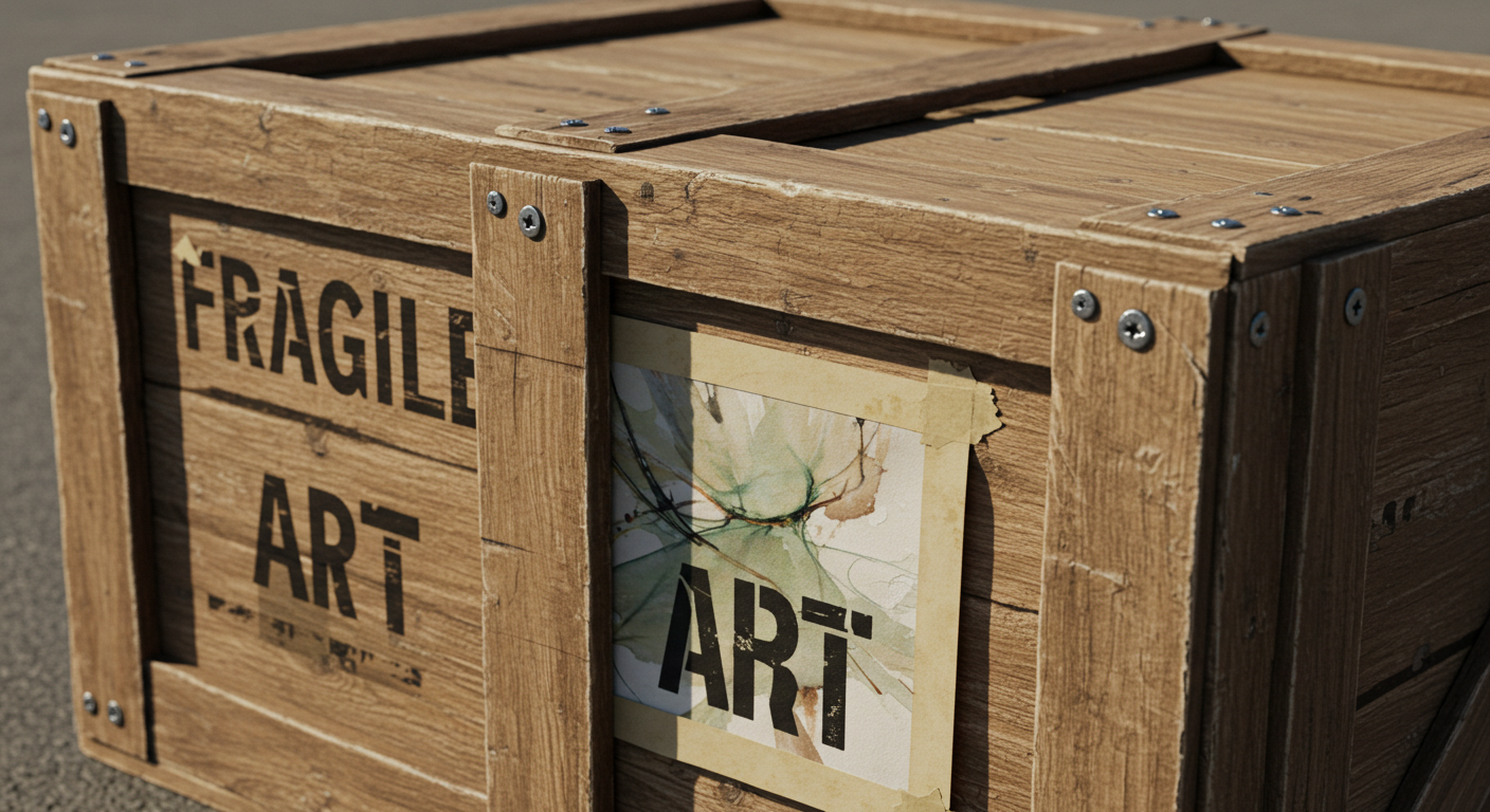 Деревянный ящик с маркировкой «Fragile Art» для перевозки картин
