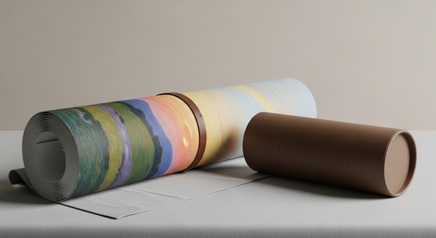 Скрученная картина на холсте и защитный тубус для международной доставки