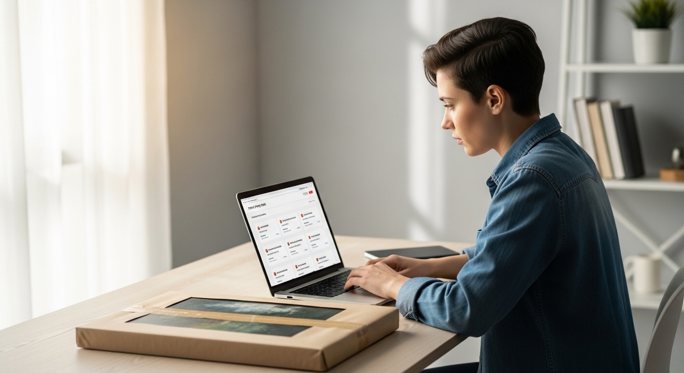 Художник оформляет международную доставку картины через онлайн-сервис