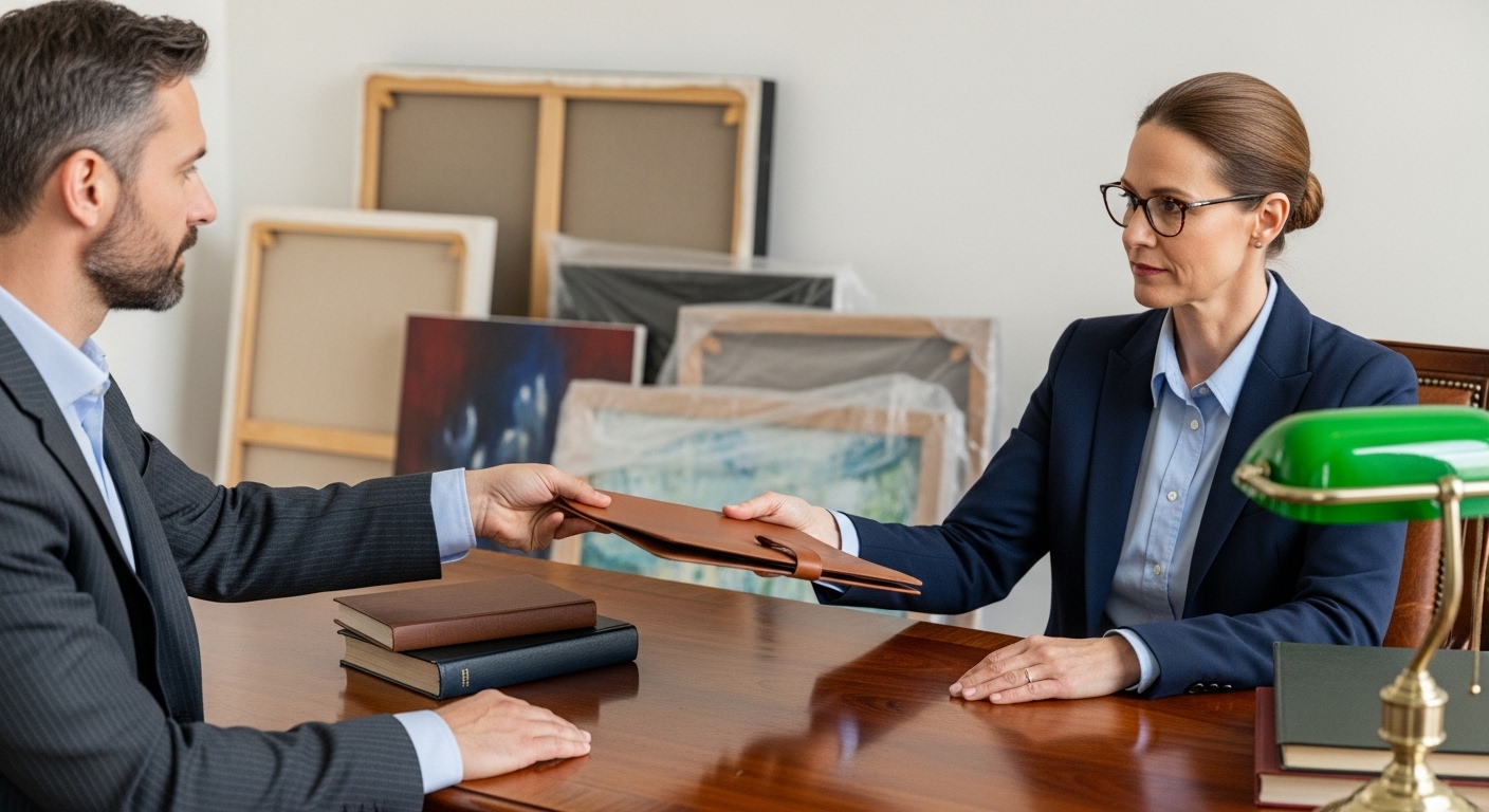 Передання документів між художником та експертом для оформлення дозволу на вивезення картин