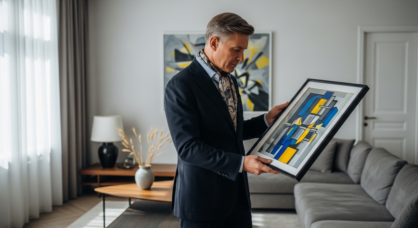 Проверка состояния произведения искусства перед международной доставкой Осмотр картины перед отправкой за границу